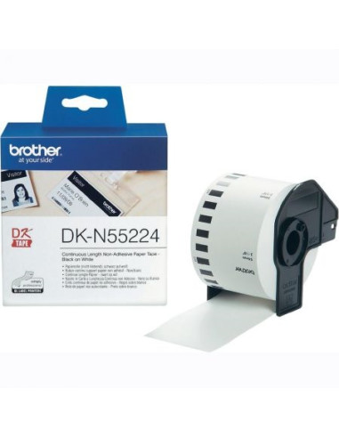 Brother DK-N55224 Roll White Continuous Length Non-Adhesive Paper Tape 54mmx30.48M (Black on White)