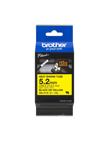 Brother HSe-611E 5.2mm Black on Yellow Heat Shrink Tape