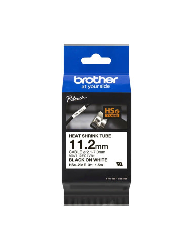 Brother HSe-231E 11.2mm Black on White Heat Shrink Tape