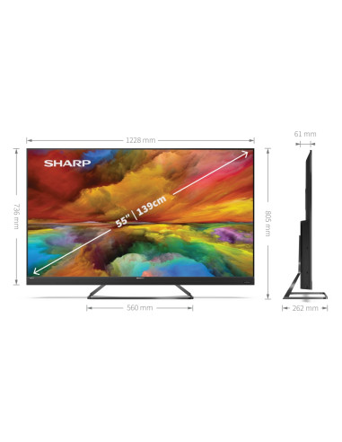 Sharp 55EQ6EA, 55" LED  Android TV, 4K Ultra HD Quantum Dot 3840x2160 Frameless, AQUOS, 1 000 000:1, DVB-T/T2/C/S/S2, Active 