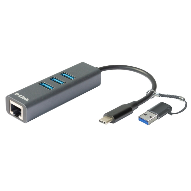 D-Link USB-C/USB to Gigabit Ethernet Adapter with 3 USB 3.0 Ports