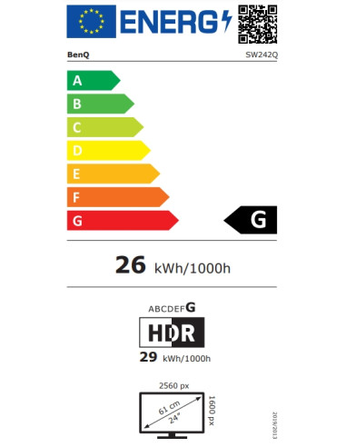 BenQ SW242Q, 24.1" IPS, 5ms, 2560x1600 QHD, 16:10, Photo. Monitor, sRGB 100-, Adobe RGB 99-, HDR10, 14-Bit 3D LUT, Delta E, 1