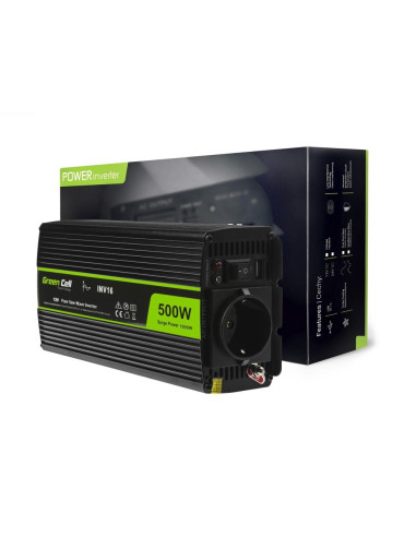 Инвертор GREEN CELL, 12/220V, DC/AC, 500W/1000W, Чиста синусоида