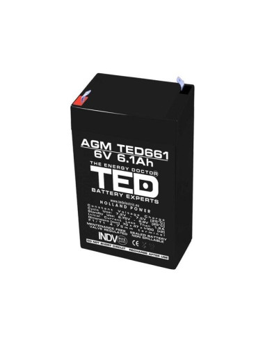 Оловна Батерия TED ELECTRIC, 6V, 6.1Ah, 70/ 47/ 100 mm, AGM