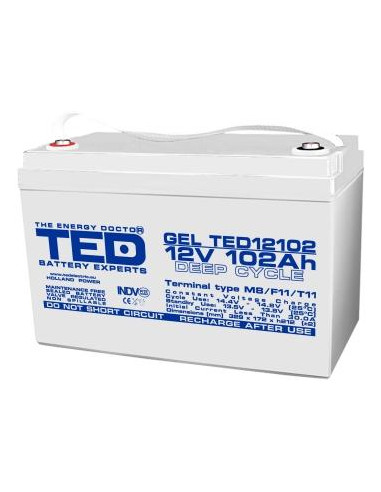 Оловна гелова батерия TED ELECTRIC, 12V, 102Ah, 330/ 173/ 220 mm AGM