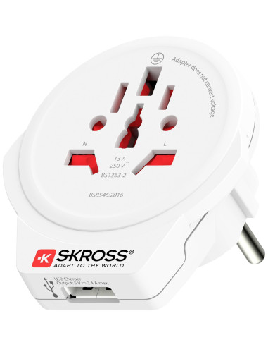 Адаптер SKROSS World to Europe 1500266, USB, Бял