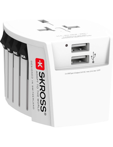 Адаптер SKROSS PRO MUV 2 x USB-A, 1.302960, World, Бял