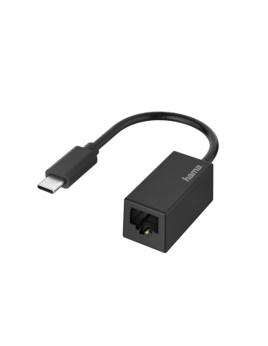 Мрежов адаптер HAMA, USB-C мъжко - RJ-45 женско, Gigabit, Черен