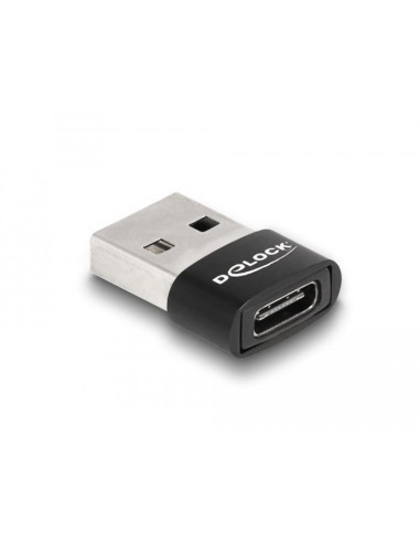 Адаптер Delock, USB 2.0, USB Type-A мъжко - USB Type-C женско, Черен