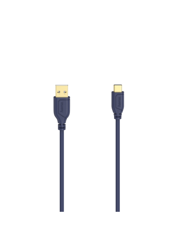 Кабел Hama Flexi-Slim USB-C - USB-A 2.0 мъжко, 0.75м,тънък, позлатен, син