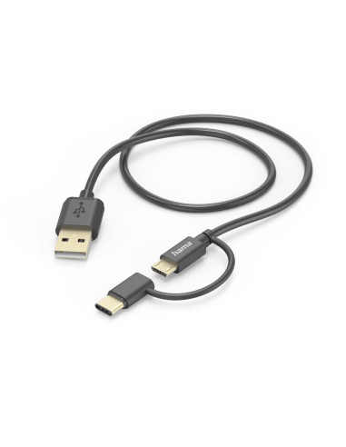 Кабел 2 в 1 HAMA, USB-A - Micro USB, С адаптер за USB-C, 1 м, 201533