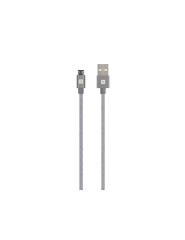 Кабел Skross, USB-A - microUSB, Метална оплетка, 1.20 м, Сив