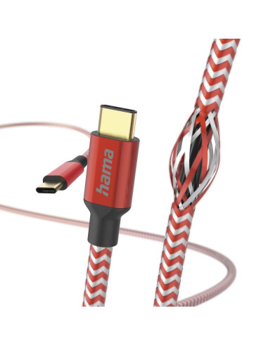 Кабел HAMA Reflective, USB-C мъжко - USB-C мъжко, 1.5 м., Червен