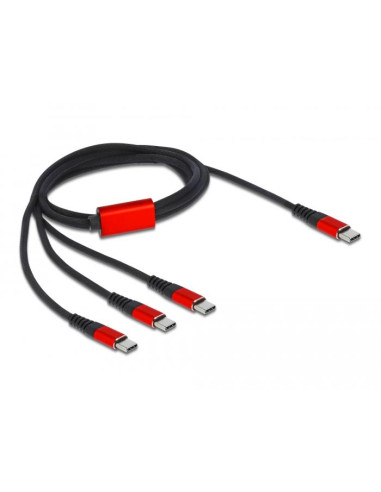 Кабел за зареждане Delock 3 в 1, USB-C - 3 x USB-C, 1м, Черен/Червен