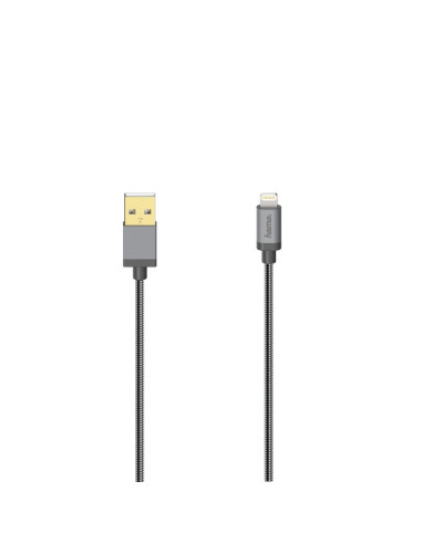 Кабел HAMA Elite USB-A мъжко - Lightning мъжко, 0.75 м., метал, Антрацит, за iPhone/iPad