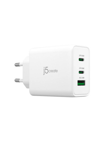 Мрежово зарядно j5create JUP3365E 65W, 3 порта, USB-C, USB-A