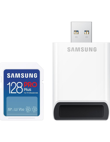 Карта памет Samsung PRO Plus, SD Card, 128GB, USB Четец, Бяла