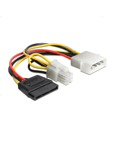 Кабел DeLock Power Molex 4 pin мъжко към SATA 15 pin женско + P4 мъжко, 15 cm