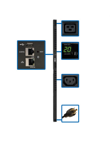 Tripp Lite by Eaton 3.7kW Single-Phase Switched PDU - LX Interface, 208/230V Outlets (20 C13 - 4 C19), C20/L6-20P, 0U, TAA