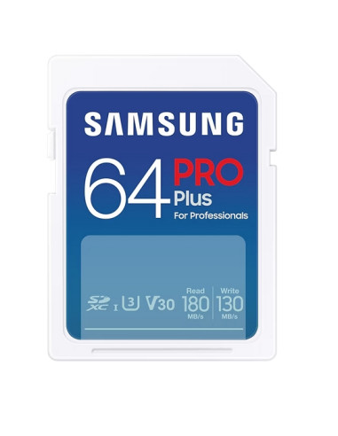 Samsung 64GB SD Card PRO Plus, UHS-I, Read 180MB/s - Write 130MB/s