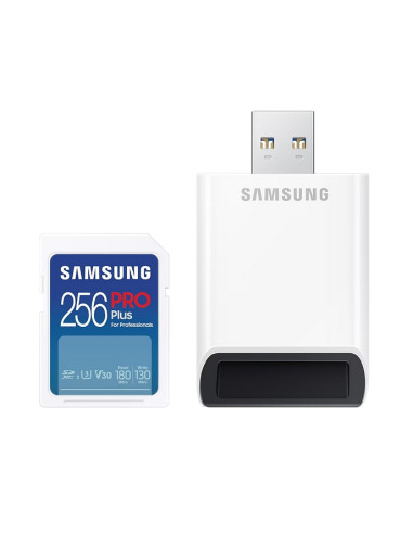 Samsung 256GB SD PRO Plus + USB Reader, Class10, Read 180MB/s - Write 130MB/s