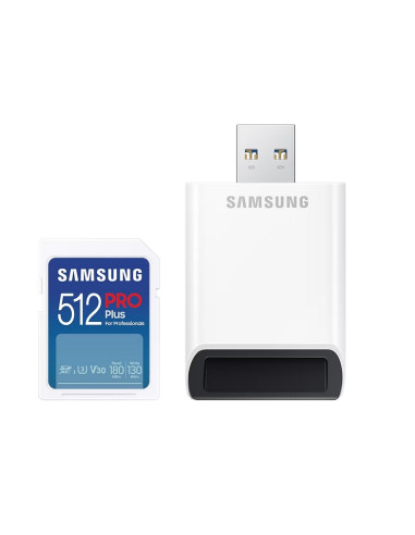 Samsung 512GB SD PRO Plus + USB Reader, Class10, Read 180MB/s - Write 130MB/s