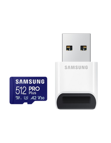 Samsung 512GB micro SD Card PRO Plus with USB Reader, UHS-I, Read 180MB/s - Write 130MB/s