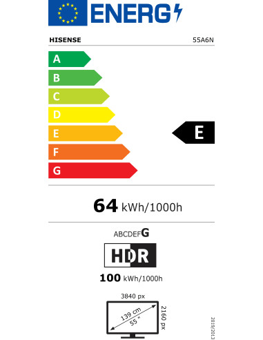 Hisense 55" A6N, 4K Ultra HD 3840x2160, DLED, DFA, Precision Colour, HDR 10+, HLG, Dolby Vision, DTS Virtual X, Smart TV, WiF