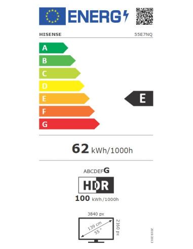 Hisense 55" E7NQ, 4K Ultra HD 3840x2160, QLED, Quantum Dot, HDR 10+, HLG, Dolby Vision, DTS Virtual X, Smart TV, WiFi, Light 