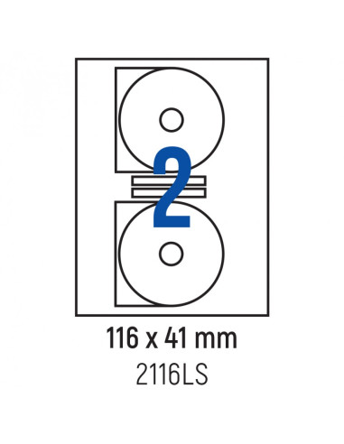 Етикети лепящи за CD, 2 бр., Ø 116.0x41.0 мм, 100 л., A4