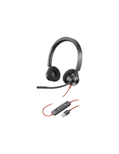 HP Poly Blackwire 3325 Blackwire 3300 series headset on-ear wired active noise cancelling 3.5mm jack USB-A black Microsoft Te