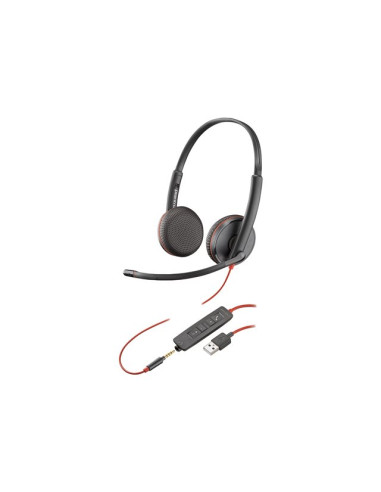 HP Poly Blackwire C3225 Blackwire 3200 Series headset on-ear wired active noise cancelling 3.5mm jack black