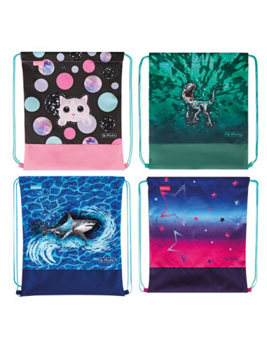 Спортна торба, с връзки, Mix Cute cat, Green rex, Blue Shark, Pink stars - herlitz