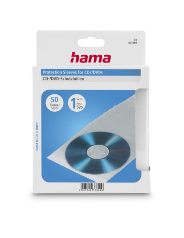 HAMA Предпазни пликове за CD/DVD, 50 бр, прозрачни