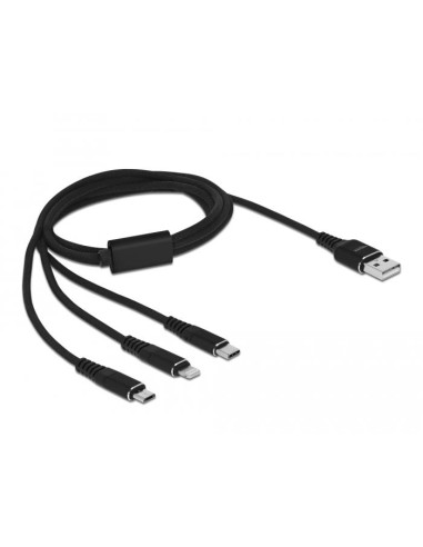 Кабел за зареждане Delock  3 в 1, USB - Lightning Micro USB- USB-C, 1м, Черен