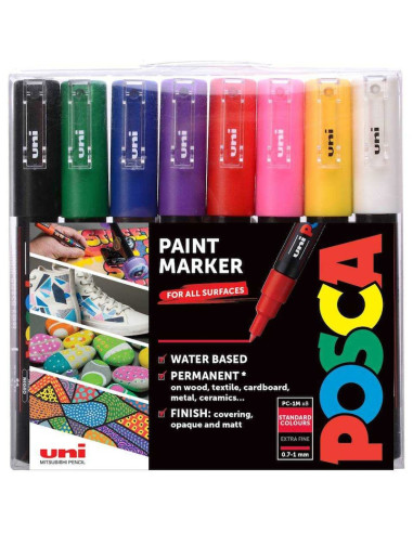 Комплект перманентни маркери UNI POSCA на водна основа 8бр, PC-1M, Soft Color