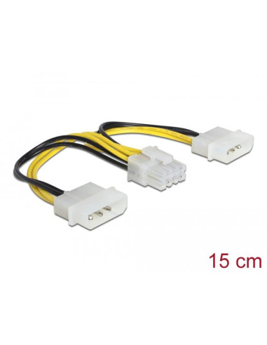 Кабел DeLock Power, 2 x 4 pin Molex мъжко -gt, 8 pin EPS мъжко, 15 cm