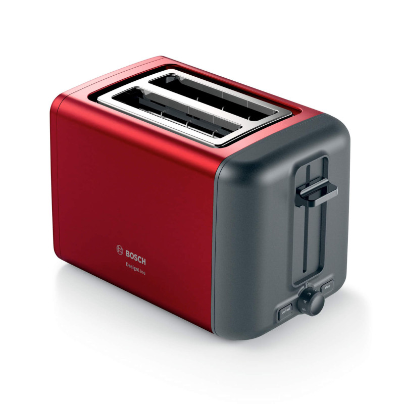 Bosch TAT3P424, Toaster, Compact toaster,DesignLine, 820-970 W, Auto power off, Defrost and warm setting, Lifting high, Red