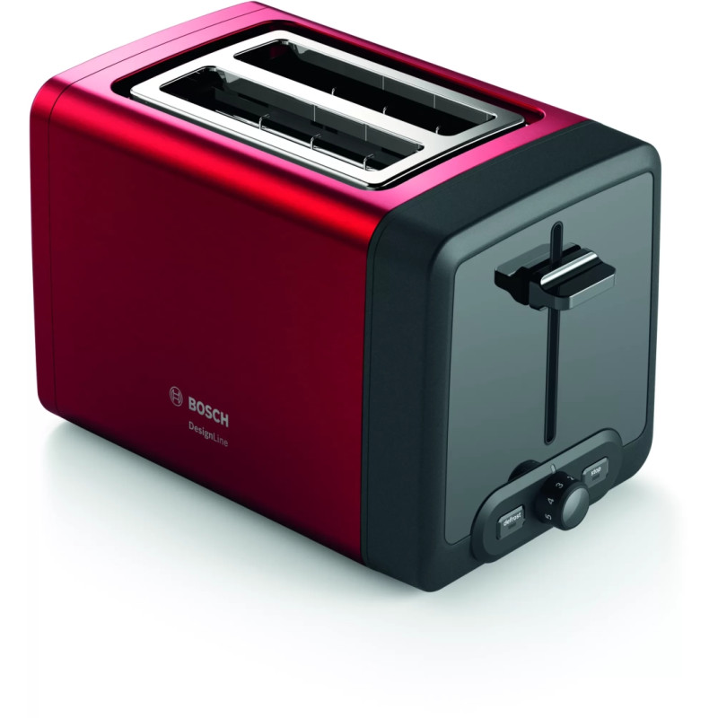 Bosch TAT4P424, Toaster, DesignLine, 820-970 W, Auto power off, Defrost and warm setting, Lifting high, Red